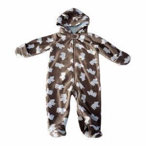 Carter's One Piece Fleece Hooded Winter Bunting sz 6M Infant Boy Brown/Blue Bear